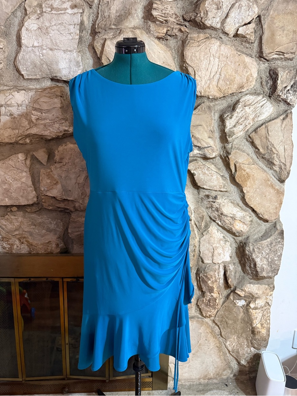 Lane Bryant Teal Blue Sleeveless Midi Dress with Ruched Side